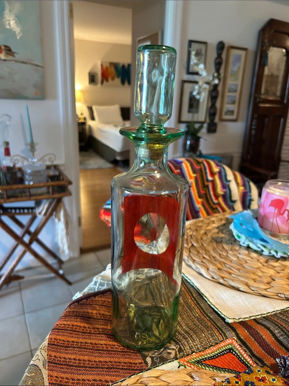 Vintage 1960’s Old Fitzgerald Venetian Green Glass Bourbon Decanter Bottle